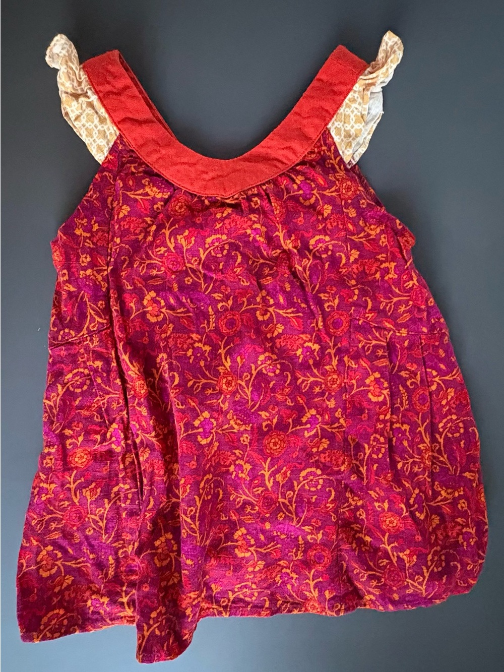 Matilda Jane Magenta Floral Print Tank with Orange Accents